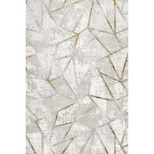 Bespoky 260x550 cm Tuval Krem Geometrik Modern Soyut çizgili Yıkanabilir Halı | Salon Yatak Odası Halısı | Hav Vermez, Leke Tutmaz, Kaymaz | LXS_TUVAL-1048G