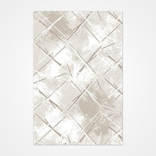 Bespoky 80x150 cm Krem Bej Soyut Modern Çizgili Yıkanabilir Halı | Yatak Odası Mutfak Halısı | Leke Tutmayan, Kaymaz | LONDRA-11506K