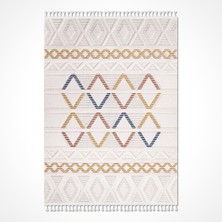 Bespoky 80x150 cm Bej Liza Modern Etnik Yıkanabilir Halı | Mutfak Balkon Yatak Odası Halısı | Leke Tutmayan Kaymaz | LİZA-18500