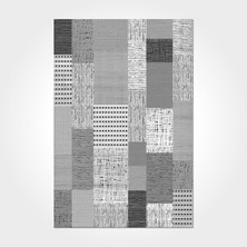 Bespoky 80x150 cm Gri Patchwork Modern Geometrik Yıkanabilir Halı | Yatak Odası Mutfak Halısı | Hav Vermez, Leke Tutmaz, Kaymaz | STONE-17112