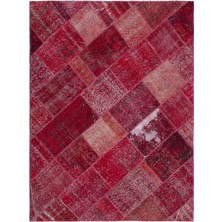 Hali.Net 160x230 cm Kırmızı Vintage Anadolu Eskitme Yün Halı | Salon Yatak Odası Halısı | Doğal Yün El Yapımı El Dokuma Hav Vermez | UNİQUE-22014