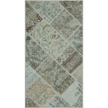 Hali.Net 80x150 cm Mor Bej Çiçekli Vintage Yama Halı | Salon Mutfak Halısı | Hav Vermez | UNİQUE-24693