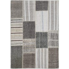 Hali.Net 120x172 cm Bej Gri Geometrik Modern Patchwork Halı | Salon Yatak Odası Halısı | Hav Vermez | UNİQUE-1387