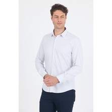Beyaz Uzun Kol Sert Yaka Cepsiz Easy To Iron Slim Fit Esnek Gömlek 1004250230