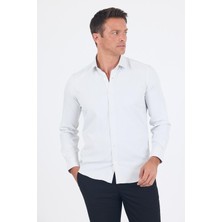 Beyaz Uzun Kol Sert Yaka Cepsiz Easy To Iron Slim Fit Esnek Gömlek 1004250233