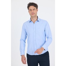 Mavi Sert Yaka Düz Classic Pamuklu Slim Fit Gömlek 1004250214