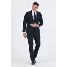 Siyah Düz Gabardin Kılıç Yaka 2 Düğme Pamuklu 6 Drop Slim Fit Basic Takım Elbise 1001250011_001