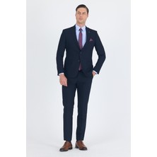 Lacivert Düz Gabardin Kılıç Yaka 2 Düğme Pamuklu 6 Drop Slim Fit Basic Takım Elbise 1001250011_206