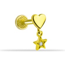 Yıldız Sallantılı Kalp Motifli Minimal Tragus Piercing