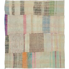 Hali.Net 193x171 cm Bej Vintage El Dokuma Yün Halı | El Yapımı Doğal Yün Salon Halısı | Geleneksel Anadolu Hav Vermez | UNİQUE-32498