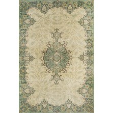 Hali.Net 80x150 cm Yeşil Bej Bitkisel Geleneksel Geleneksel Halı | Salon Mutfak Halısı | Hav Vermez Leke Tutmaz | SRK_VİNTAGE-231