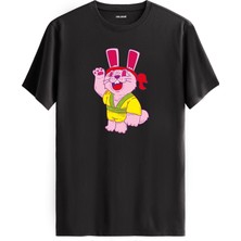 Tavşan Karakter Baskılı Sarı Kostümlü Eğlenceli Unisex Tişört  Sokak Modası