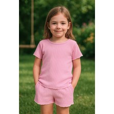 Luess Kız Çocuk Pembe Organik Pamuk Alt Üst Takım