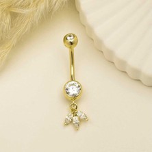 Taşlı Lotus Çiçek Sallantılı Göbek Piercing