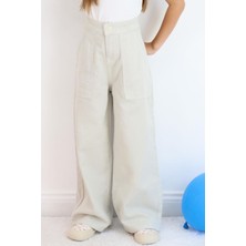 Breeze Kız Çocuk Gabardin Pantolon Geniş Paça Beli Lastikli 5-9 Yaş, Taş