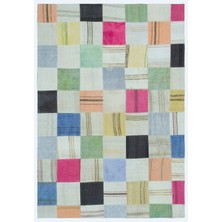 Hali.Net 160x228 cm Bej Çok Renkli Geometrik Patchwork Patchwork Halı | Salon Yatak Odası Halısı | Hav Vermez | UNİQUE-25272