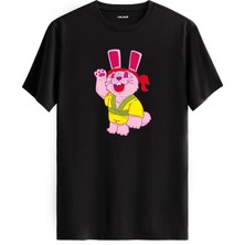 Tavşan Karakter Baskılı Sarı Kostümlü Eğlenceli Unisex Tişört  Sokak Modası