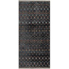 Bespoky 100x500 cm Siyah Yıkanabilir Halı | Mutfak Yolluk Halısı | Leke Tutmayan, Kaymaz | LENDA-LD003A