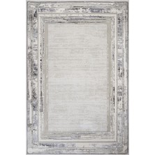 Hali.Net 80x150 cm Gri Bej Çerçeveli Modern Soyut Halı | Salon Mutfak Halısı | Hav Vermez Leke Tutmaz | STN_FEEL-003A