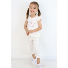 Breeze Kız Çocuk Taytlı Takım Minik Kalpler Desenli Yazı Baskılı Fırfırlı 2-6 Yaş, Ekru