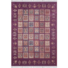 Lobzenica Bordo Göbekli Etnik Modern Desenli Makinada Yıkanabilir Hav Toz Vermez Leke Tutmayan Kaymaz Taban Dijital Makine Baskı Salon Yolluk Mutfak Halı