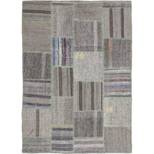 Hali.Net 160x230 cm Bej Gri Geometrik Bohem Yamalı (patchwork) Halı | Salon Yatak Odası Halısı | Hav Vermez | UNİQUE-1345