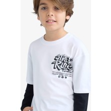 DeFacto Oversize Geniş Kalıp Bisiklet Yaka Baskılı Uzun Kollu Tişört Erkek Çocuk E9588A825AU