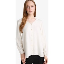 DeFacto Regular Fit Bisiklet Yaka Simli Kumaş Uzun Kollu Gömlek F0226AX25AU