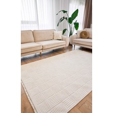 Bespoky 95x150 cm Beyaz Etnik Modern Yıkanabilir Halı | Mutfak Balkon Yatak Odası Halısı | Leke Tutmayan Kaymaz | 6821-BEYAZ