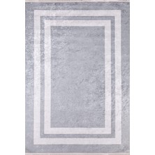 Novomoskovsk Gri Çerçeveli Etnik Modern Desenli Makinada Yıkanabilir Hav Toz Vermez Leke Tutmayan Kaymaz Taban Dijital Makine Baskı Salon Yolluk Mutfak Halı