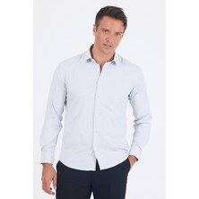 Beyaz Uzun Kol Sert Yaka Cepsiz Easy To Iron Slim Fit Esnek Gömlek 1004250233