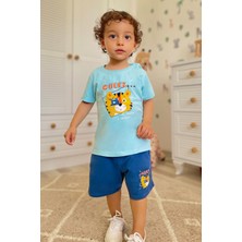 Breeze Girls & Boys Erkek Çocuk Şortlu Takım Fotoğrafçı Aslancık Baskılı 1-4 Yaş, Açık Mavi