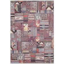Bespoky 160x300 cm Bordo Patchwork Bohem Etnik Yıkanabilir Halı | Salon Yatak Odası Halısı | Hav Vermez, Leke Tutmaz, Kaymaz | HALN-HLN1960