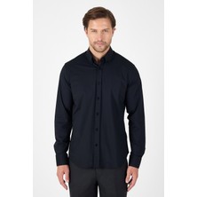 Siyah Uzun Kol Düğmeli Yaka Cepsiz Performans Ürün Slim Fit  Gömlek 1004250270