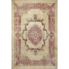 Bespoky 80x150 cm Bej Klasik Vintage Yıkanabilir Halı | Mutfak Balkon Yatak Odası Halısı | Leke Tutmayan Kaymaz | SRK_VİNTAGE-111