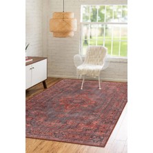 Anakao Klasik Kırmızı Polyester Dikdörtgen Modern Desenli Pamuk Makinada Yıkanabilir Hav Toz Vermez Leke Tutmayan Kaymaz Taban Dijital Makine Baskı Salon Yolluk Mutfak Halı