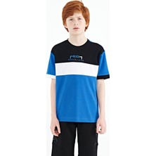 Tommy Life Saks Renk Geçişli Nakışlı Oversize Erkek Çocuk T-Shirt - 11159