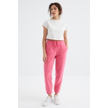 Tommy Life Şeker Pembe Yüksek Bel Basic Bağcıklı Jogger Polar Kadın Eşofman Alt - 94622