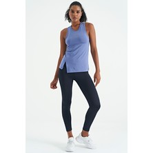 Eflatun Yırtmaç Detaylı O Yaka Sıfır Kollu Standart Kalıp Kadın Spor Atlet - 97256