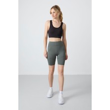 Tommy Life Haki Esnek Standart Fit Performans Kadın Biker Tayt - 91013