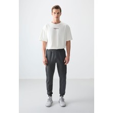 Air Jones Antrasıt Melanj Yüzeyi Dokulu Standart Fit Nakışlı Erkek Eşofman Alt - 82126