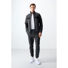 Air Jones Antrasit Melanj Yüzeyi Dokulu Standart Fit Nakışlı Erkek Eşofman Takım - 85248