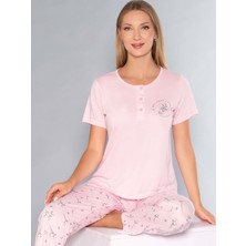 Kısa Kollu Patlı Pijama Takım - Yazlık Çiçek Desenli Yumuşak Milan Kumaş - M, L, Xl, Xxl Poppy 58-01