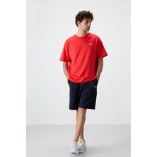 Air Jones Fiesta - Lacivert Pamuklu Kalın Yumuşak Dokulu Oversize Fit Nakışlı Erkek Şort Takım - 85250