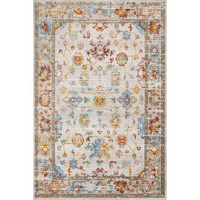 Bespoky 80x150 cm Krem Bej Klasik Vintage Çiçekli Yıkanabilir Halı | Yatak Odası Mutfak Halısı | Leke Tutmayan, Kaymaz | LEKE TUTMAYAN KAYMAZ