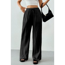 Ghassy Co. Kadın %100 Cotton Müslin Ultra Hafif Palazzo Model Geniş Paça Keten Karışım Pantolon