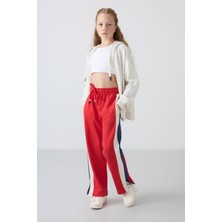 Tommy Life Açık Kırmızı Yırtmaç Detaylı Cepli Geniş Paça Kız Çocuk Eşofman Alt - 75141