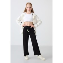 Tommy Life Siyah Yırtmaç Detaylı Cepli Geniş Paça Kız Çocuk Eşofman Alt - 75141