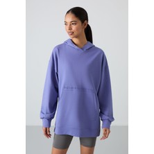 Tommy Life Eflatun Balon Kol Yazı Nakışlı Kadın Oversize Tunik Sweatshirt - 97163