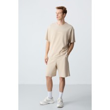 Air Jones Bej Pamuklu Kalın Yumuşak Dokulu Comfort Fit Basic Erkek Şort Takım - 85257